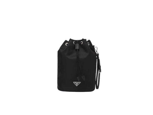 Prada Prada Re-Nylon Pouch With Enameled Metal Triangle Logo-Detachable Leather Handle Black - view 1