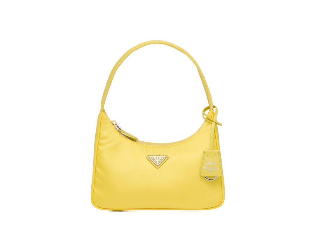Prada Prada Re-Nylon Prada Re-Edition 2000 Mini-Bag In Fabric With Enameled Metal Triangle Logo Woven Tape Handle Citron Yellow