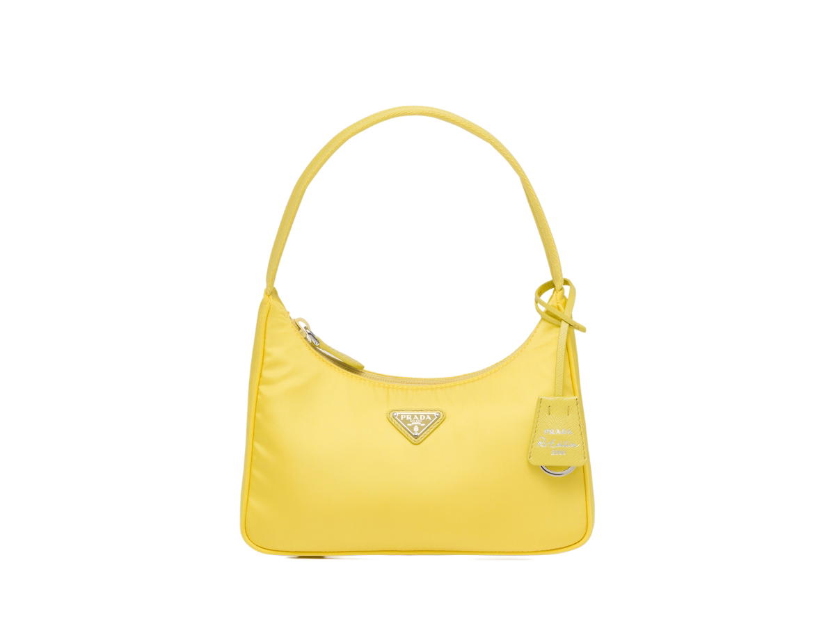 Prada Prada Re-Nylon Prada Re-Edition 2000 Mini-Bag In Fabric With Enameled Metal Triangle Logo Woven Tape Handle Citron Yellow