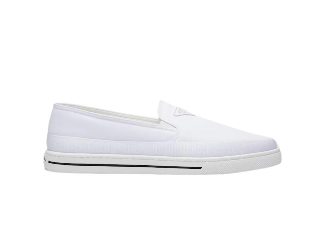 Prada Prada Re-Nylon Slip-On Sneakers Embossed Rubber Triangle Logo White
