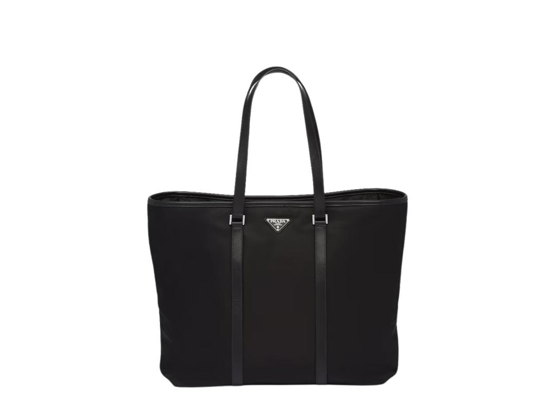 Prada Prada Re-Nylon Tote Bag In Saffiano Leather With Enameled Metal Haredware Black
