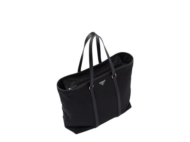 Prada Prada Re-Nylon Tote Bag In Saffiano Leather With Enameled Metal Haredware Black - view 3