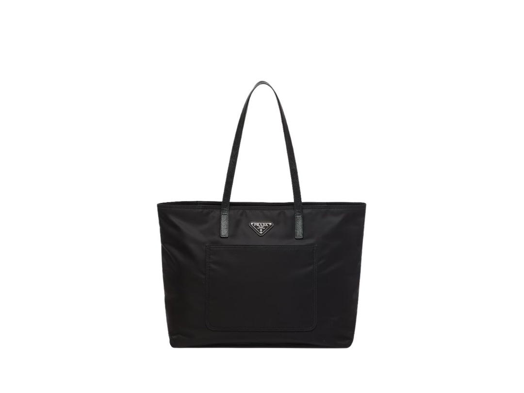 Prada Prada Re-Nylon Tote Bag With Enameled Metal Triangle Logo And Metal Hardware Black