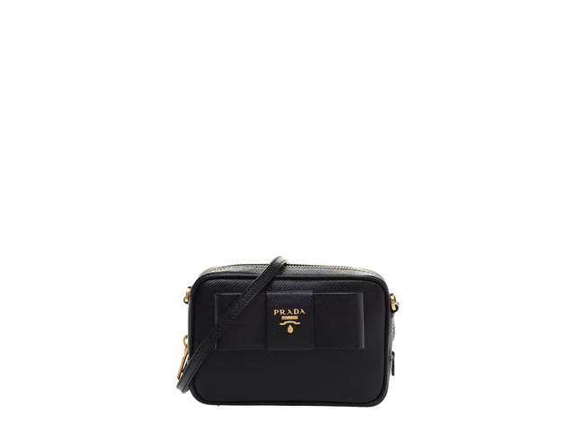 Prada Prada Saffiano Fiocco Bow Camera Crossbody Bag In Leather With Gold Hardware Black - view 1