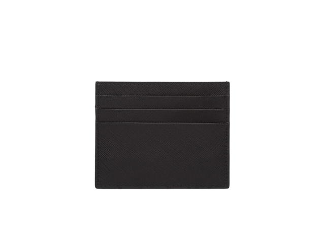 Prada Prada Saffiano Leather Card Holder In Enameled Metal Triangle Logo With Six Card Slots Black - view 2