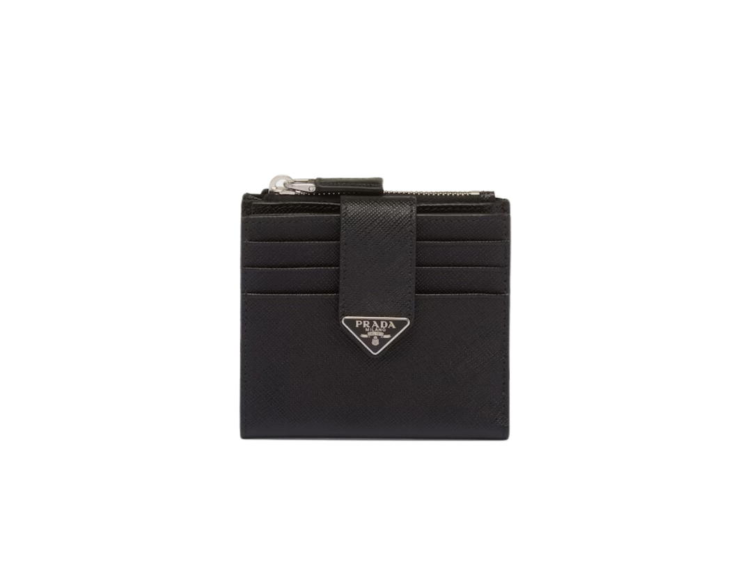 Prada Prada Saffiano Leather Card Holder with Enameled-Metal Triangle Logo Black (Ten Card Slots)