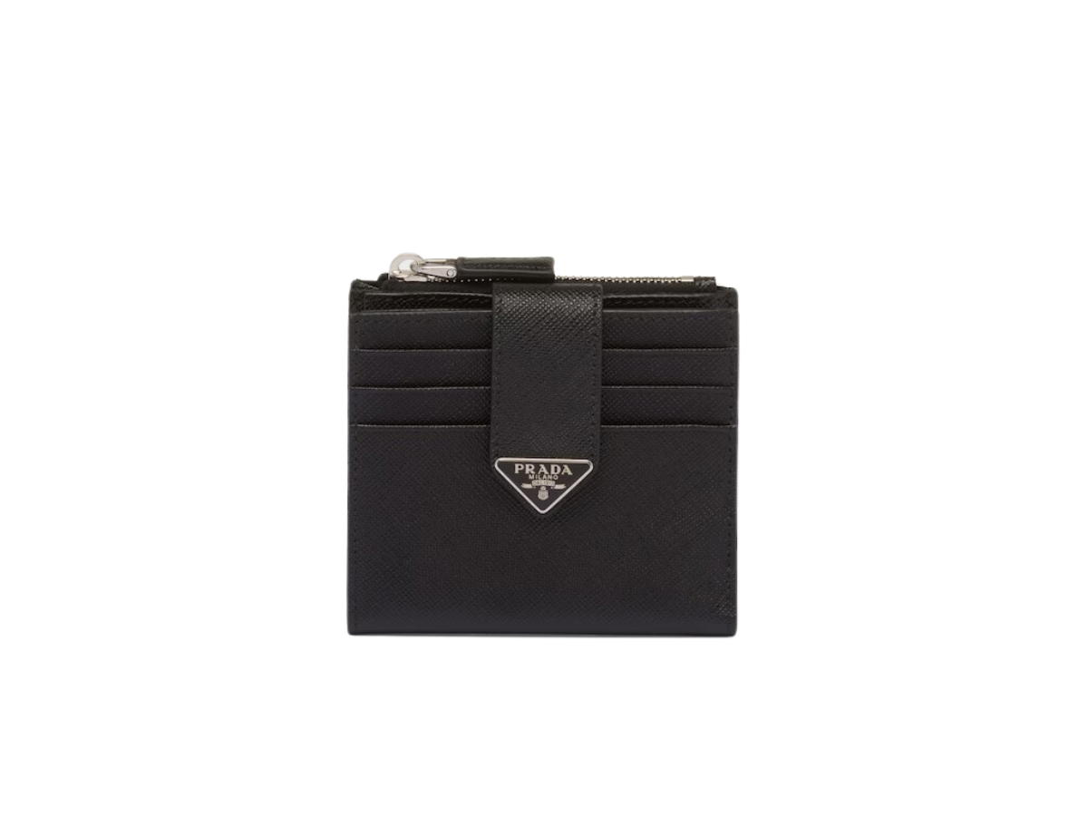 Prada Prada Saffiano Leather Card Holder with Enameled-Metal Triangle Logo Black (Ten Card Slots)