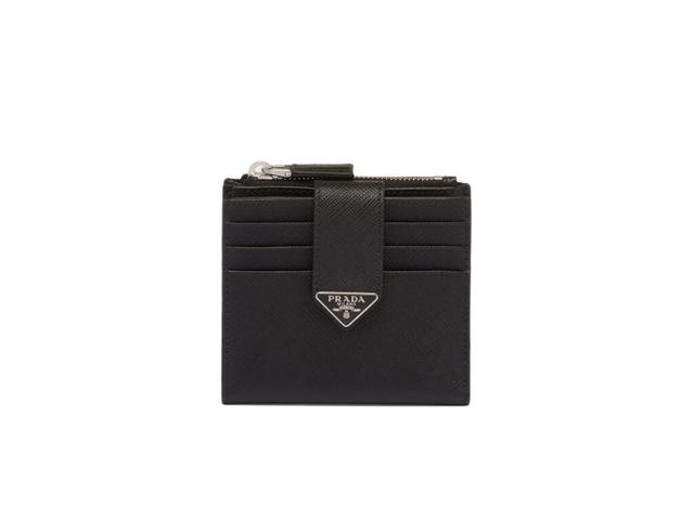 Prada Prada Saffiano Leather Card Holder with Enameled-Metal Triangle Logo Black (Ten Card Slots) - view 1