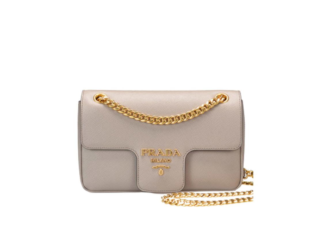 Prada Prada Saffiano Leather Chain Shoulder Bag With Metal Lettering Logo Grey