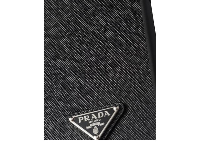 Prada Prada Saffiano Leather Cover For Iphone 15 Pro Max With SilverEnameled Metal Triangle Logo Black - view 2