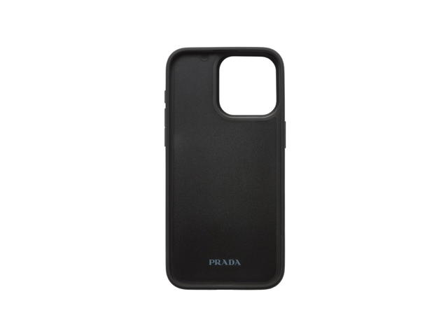 Prada Prada Saffiano Leather Cover For Iphone 15 Pro Max With SilverEnameled Metal Triangle Logo Black - view 3