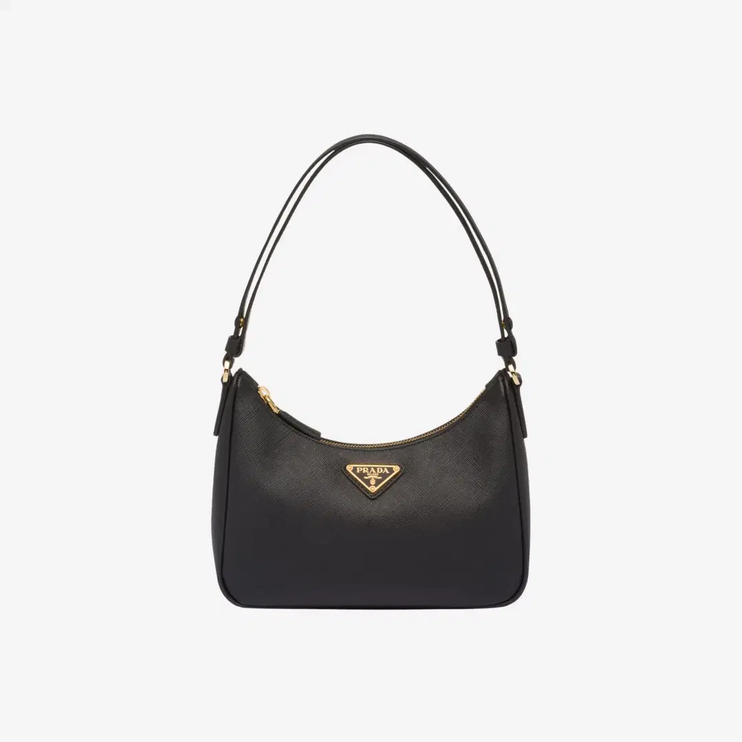 Prada Prada Re-Edition Saffiano Leather Mini-Bag With Enameled Metal Triangle Logo Black