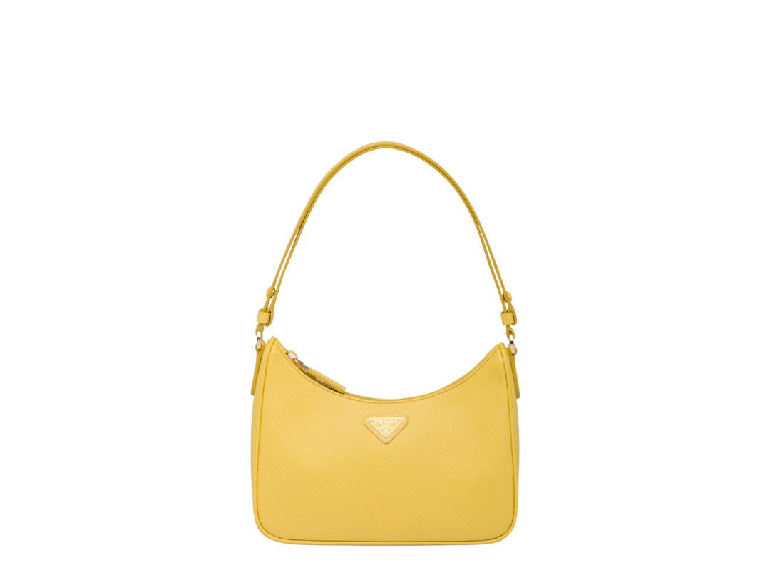 Prada Prada Re-Edition Saffiano Leather Mini-Bag With Enameled Metal Triangle Logo Sunny Yellow
