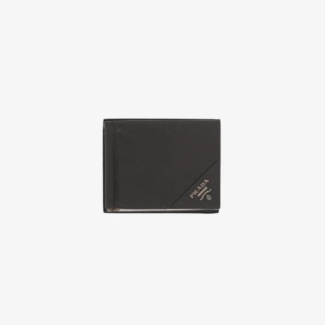 Prada Prada Saffiano Leather Money Clip Wallet Black