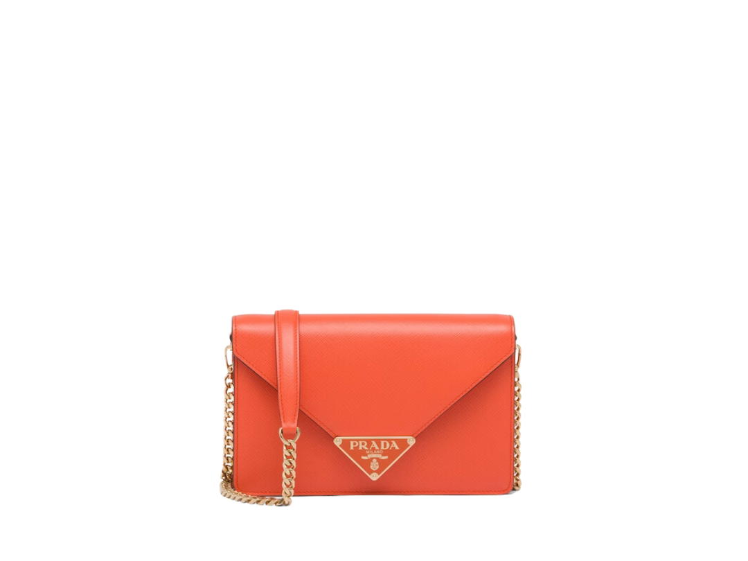 Prada Prada Saffiano Leather Shoulder Bag 21CM In Leather Magnetic Flap Closure With Enameled Metal Triangle Logo Orange