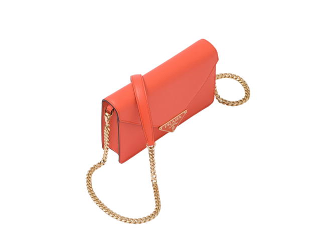 Prada Prada Saffiano Leather Shoulder Bag 21CM In Leather Magnetic Flap Closure With Enameled Metal Triangle Logo Orange - view 3