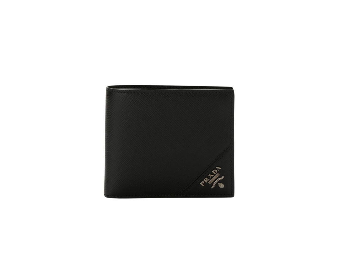 Prada Prada Saffiano Leather Wallet Silver Logo Black