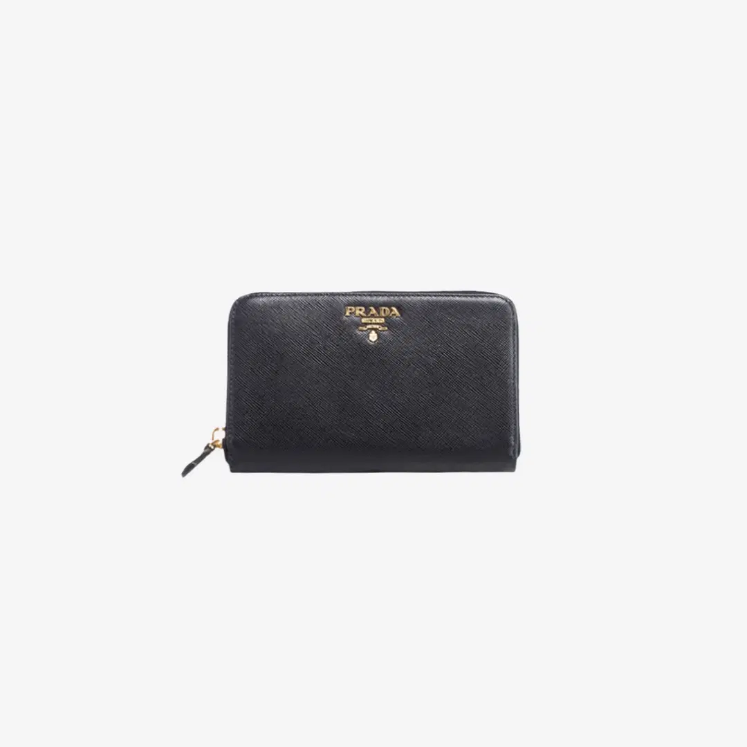 Prada Prada Saffiano Metal Logo Zip Wallet Black