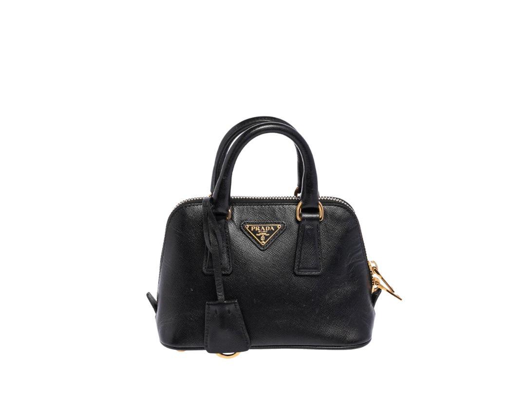 Prada Prada Saffiano Mini Bag In Black Leather With Gold Metal Hardware
