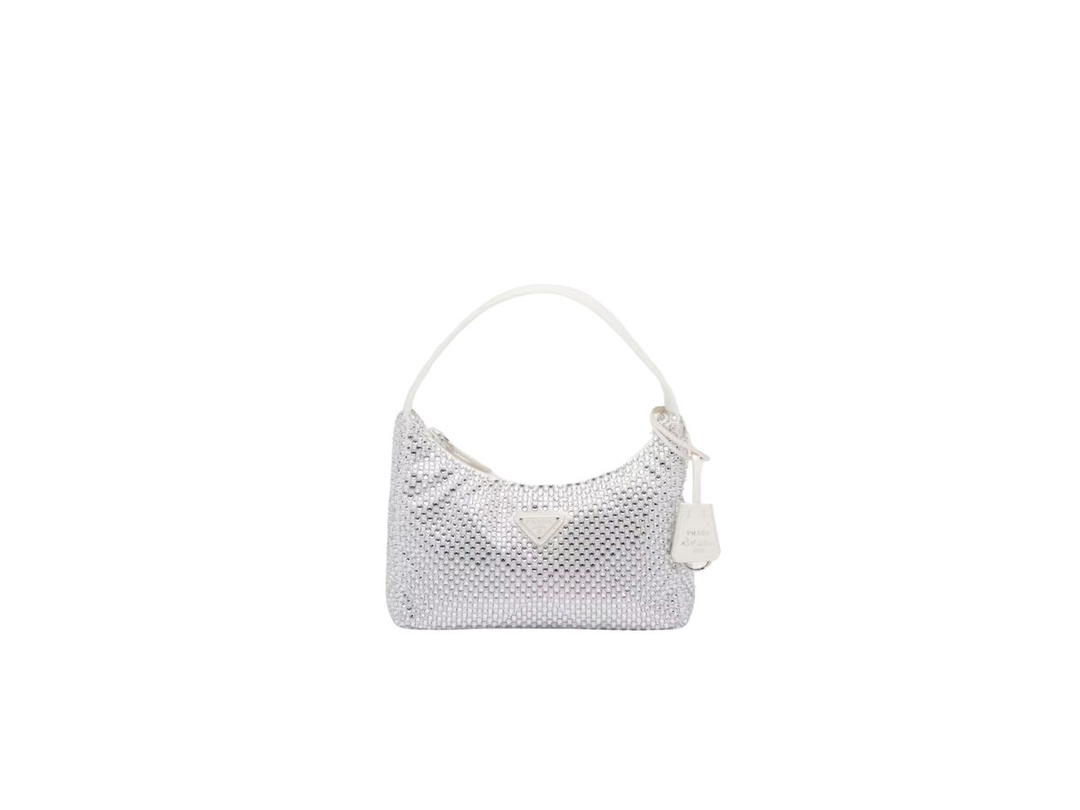 Prada Prada Satin Mini-Bag With Crystals With Enameled Metal Triangle Logo White