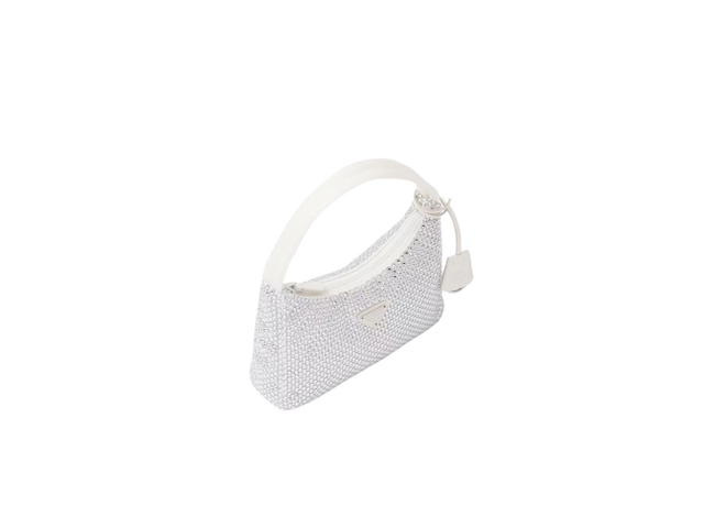Prada Prada Satin Mini-Bag With Crystals With Enameled Metal Triangle Logo White - view 2