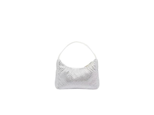 Prada Prada Satin Mini-Bag With Crystals With Enameled Metal Triangle Logo White - view 3