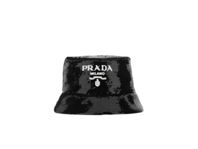 Prada Prada Sequin Bucket Hat With Contrast Logo Black - view 1
