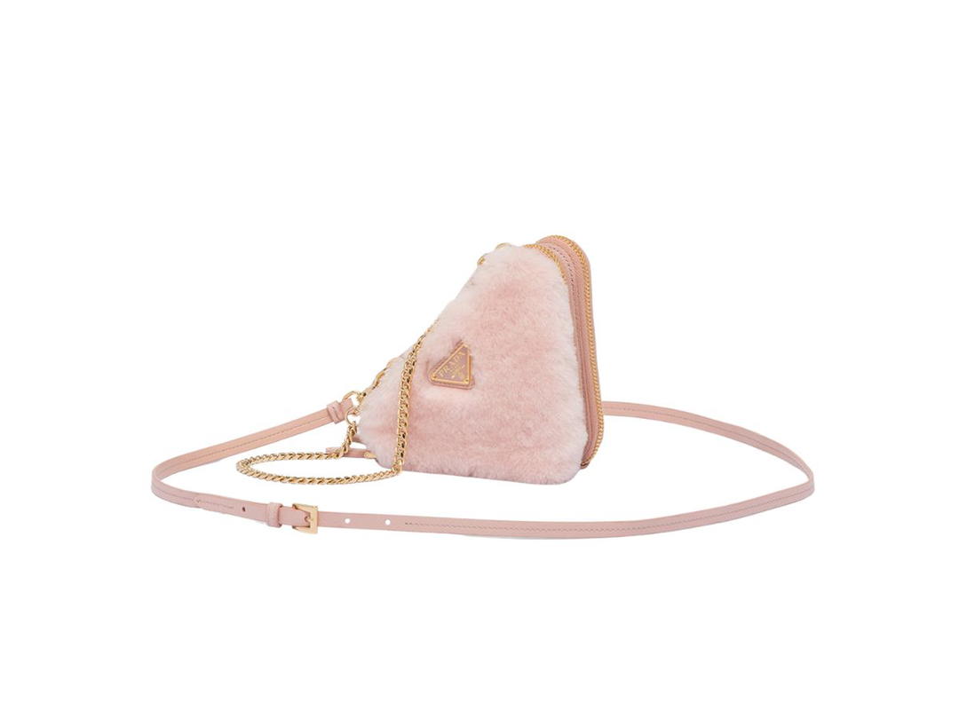 Prada Prada Shearling And Saffiano Leather Mini-Pouch With Enameled Metal Triangle Logo Orchid Pink