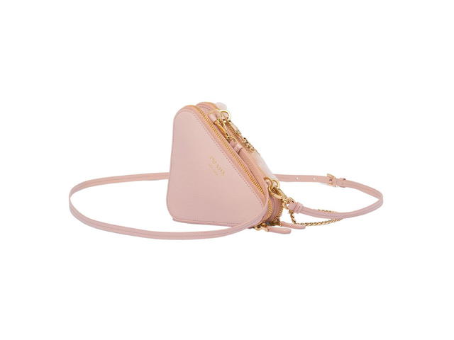 Prada Prada Shearling And Saffiano Leather Mini-Pouch With Enameled Metal Triangle Logo Orchid Pink - view 3