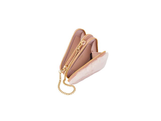Prada Prada Shearling And Saffiano Leather Mini-Pouch With Enameled Metal Triangle Logo Orchid Pink - view 4