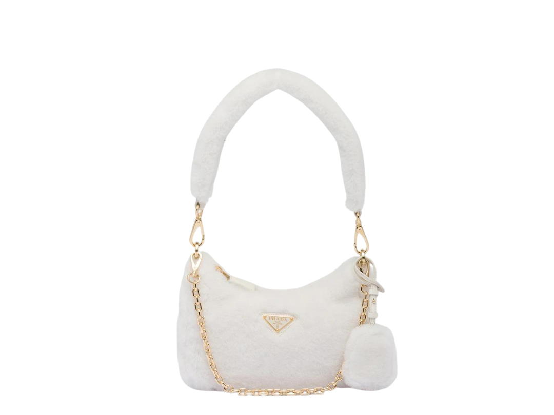Prada Prada Shearling Mini-Bag In Leather With Metal Gold-tone Hardware White