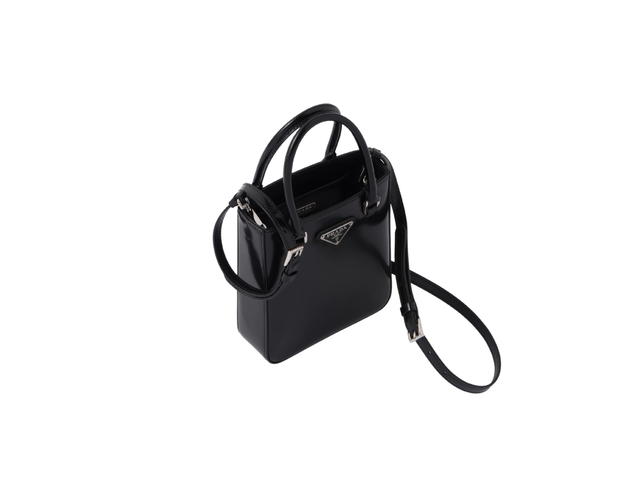 Prada Prada Small Brushed Leather Tote With Enameled Metal Triangle Logo And Metal Hardware Black - view 3