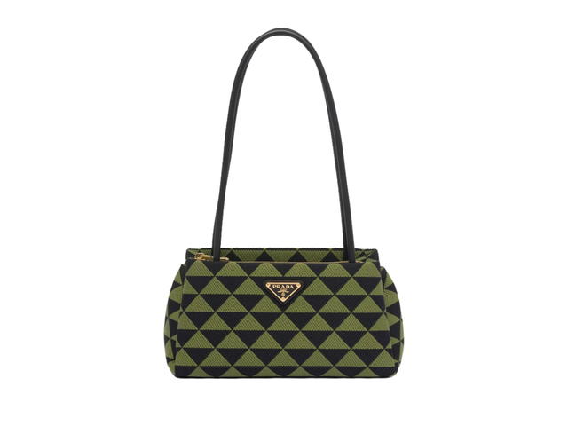Prada Prada Small Embroidered Fabric Prada Symbole Bag In Nappa Fabric Leather With Gold Metal Hardware Green Black - view 1
