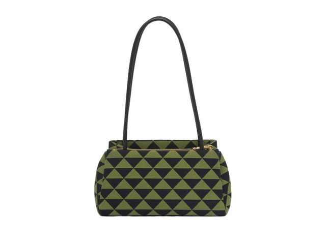 Prada Prada Small Embroidered Fabric Prada Symbole Bag In Nappa Fabric Leather With Gold Metal Hardware Green Black - view 2