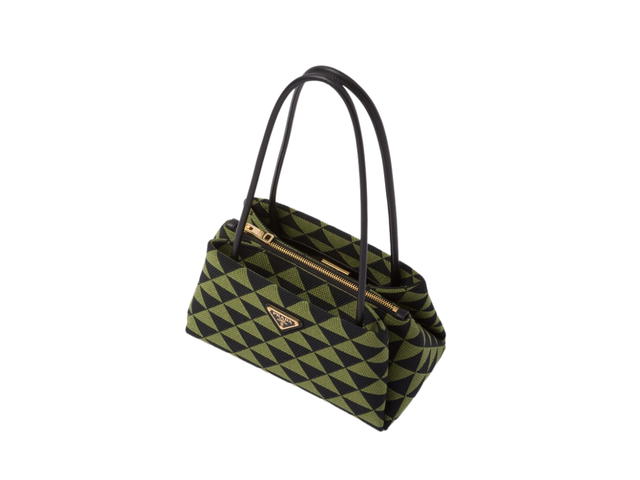Prada Prada Small Embroidered Fabric Prada Symbole Bag In Nappa Fabric Leather With Gold Metal Hardware Green Black - view 3