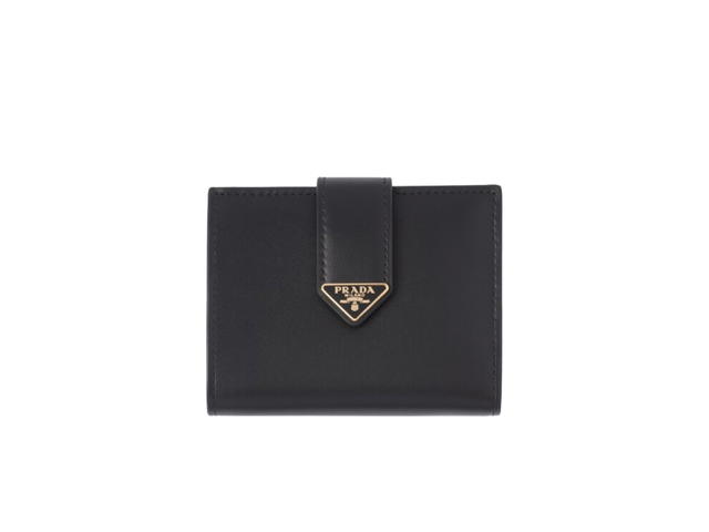 Prada Prada Small Leather Wallet With Enameled Metal Triangle Logo Three Card Slots Black - view 1