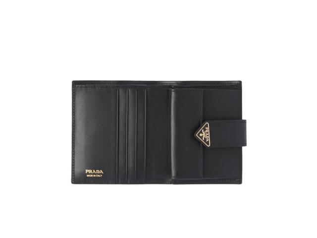 Prada Prada Small Leather Wallet With Enameled Metal Triangle Logo Three Card Slots Black - view 2