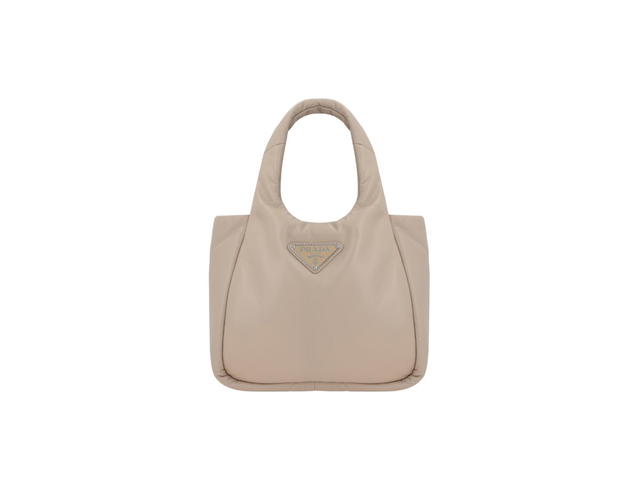 Prada Prada Small Padded Re-Nylon Tote Bag With Enameled Metal Triangle Logo And Metal Hardware Desert Beige - view 1