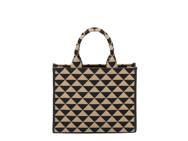 Prada Prada Small Prada Symbole Embroidered Fabric Handbag In Saffiano Leather With Metal Hardware Black-Beige - view 2
