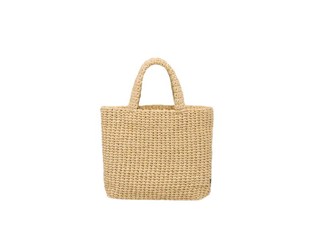 Prada Prada Small Raffia Tote Bag In Raffia-Effect With Embroidered Lettering Logo Tan - view 2