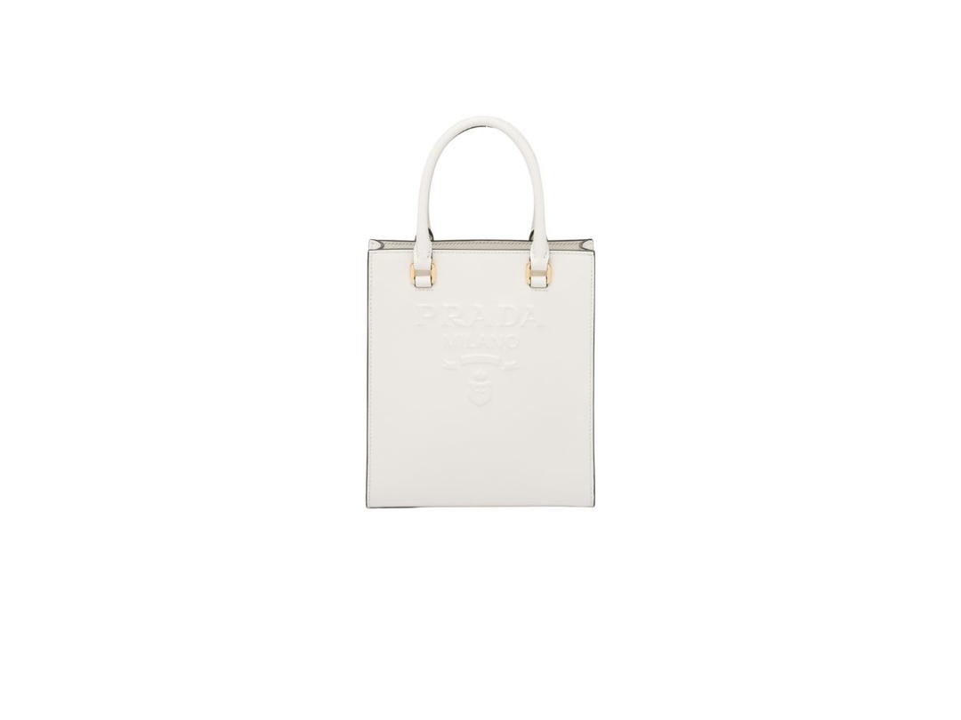 Prada Prada Small Saffiano Leather Handbag With Embossed Lettering Logo And Metal Hardware White
