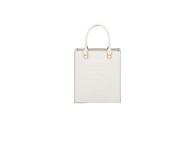 Prada Prada Small Saffiano Leather Handbag With Embossed Lettering Logo And Metal Hardware White - view 1