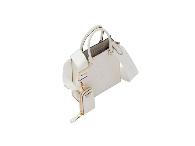 Prada Prada Small Saffiano Leather Handbag With Embossed Lettering Logo And Metal Hardware White - view 3