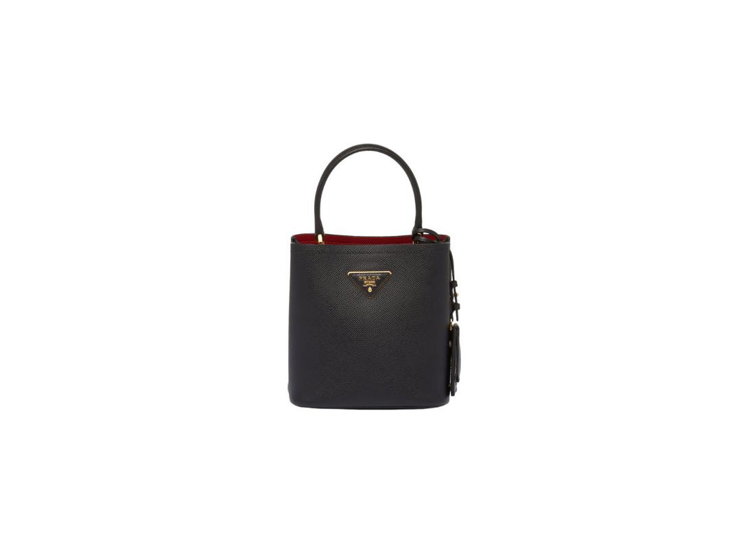 Prada Prada Small Saffiano Leather Panier Bag With Metal Hardware Black Fiery Red