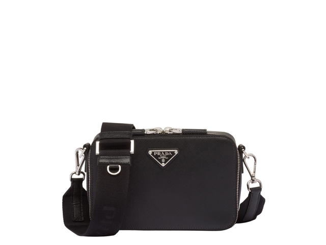 Prada Prada Small Saffiano Leather Prada Brique Bag In Enamel Metal Black - view 1