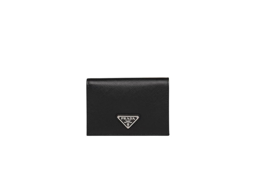 Prada Prada Small Saffiano Leather Wallet With Enameled Metal Triangle Logo Black