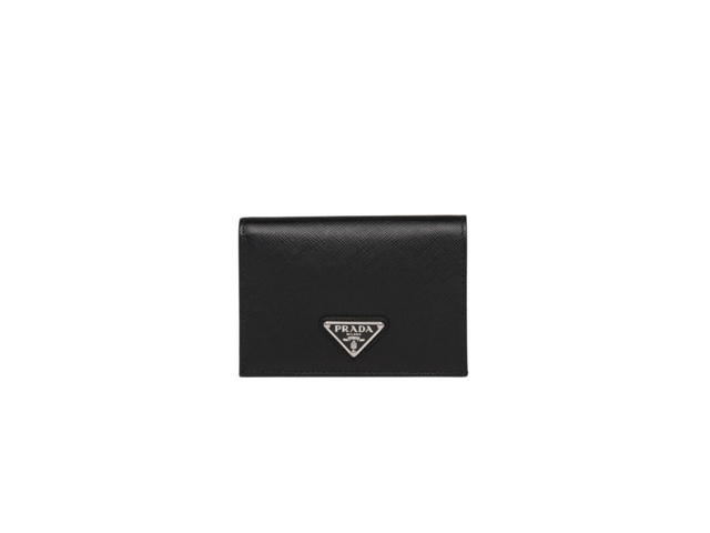 Prada Prada Small Saffiano Leather Wallet With Enameled Metal Triangle Logo Black - view 1