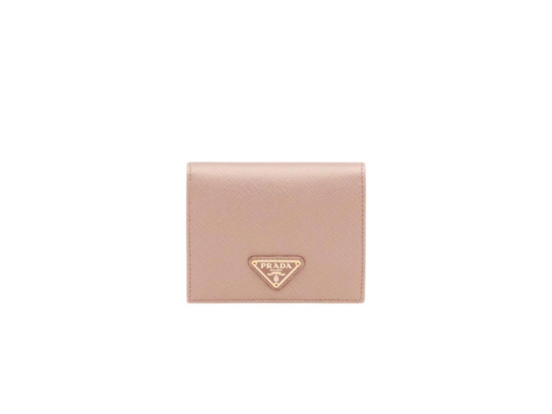 Prada Prada Small Saffiano Leather Wallet With Enameled Metal Triangle Logo Powder Pink