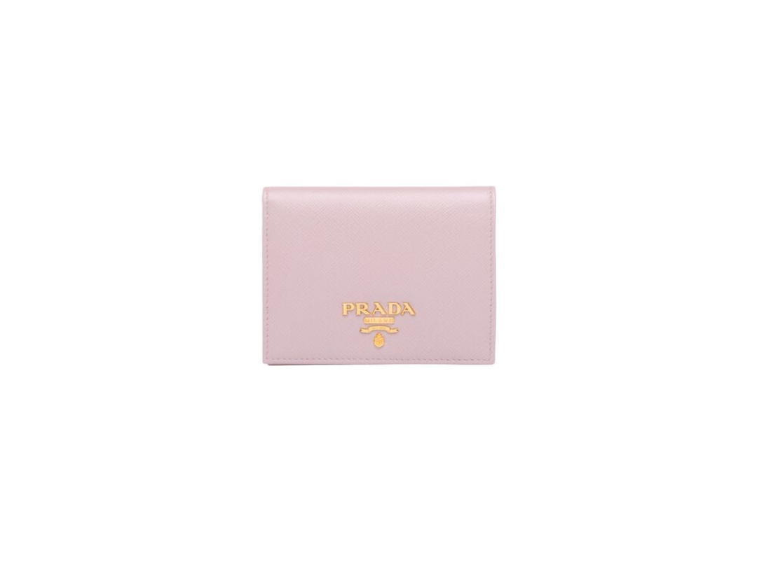 Prada Prada Small Saffiano Leather Wallet With Metal Lettering Logo Alabaster Pink