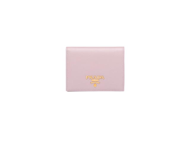 Prada Prada Small Saffiano Leather Wallet With Metal Lettering Logo Alabaster Pink - view 1